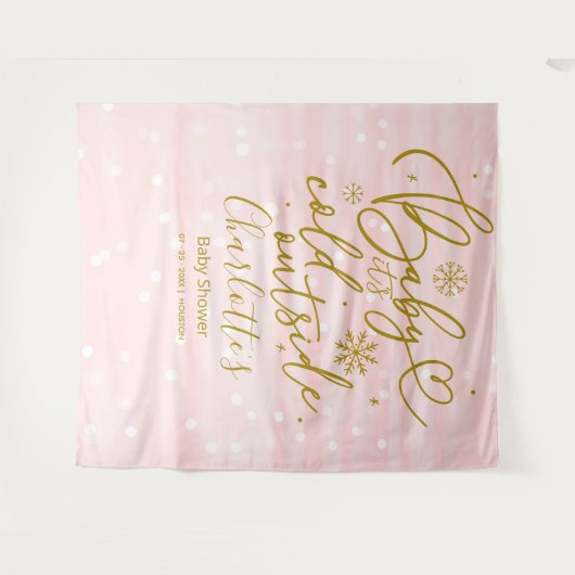 ベビー外が冷たい女の子ベビーシャワー背景 タペストリー (正面(横))