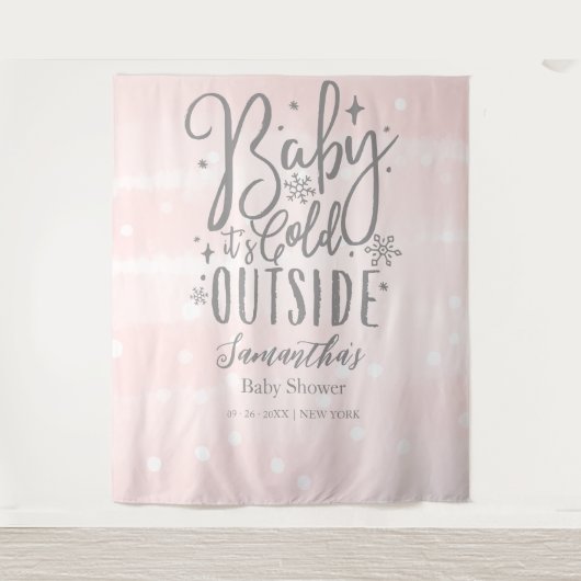 ベビー外が冷たい女の子ベビーシャワー背景 タペストリー (正面)
