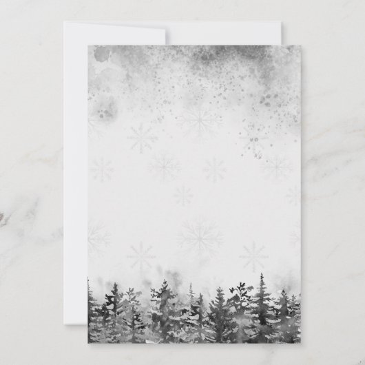 ベビー外が冷たい森の雪の赤ちゃんシャワー 招待状 (裏面)