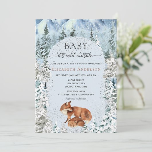 ベビー外が寒いかわいいキツネ赤ちゃんシャワー 招待状 (スタンド正面)