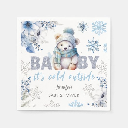 ベビー外が寒いかわいい男の子の冬の赤ちゃんシャワー スタンダードカクテルナプキン (正面)