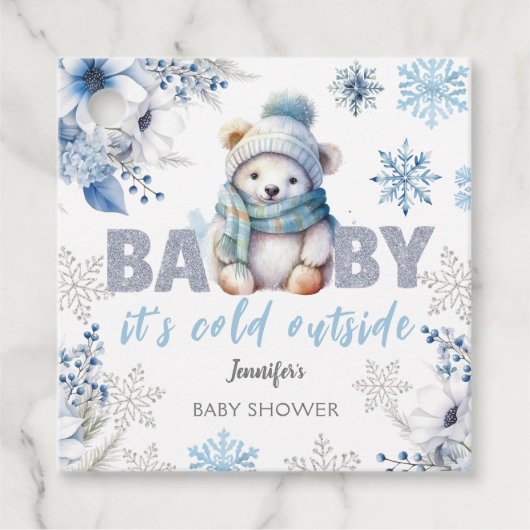 ベビー外が寒いかわいい男の子の冬の赤ちゃんシャワー フェイバータグ (正面)