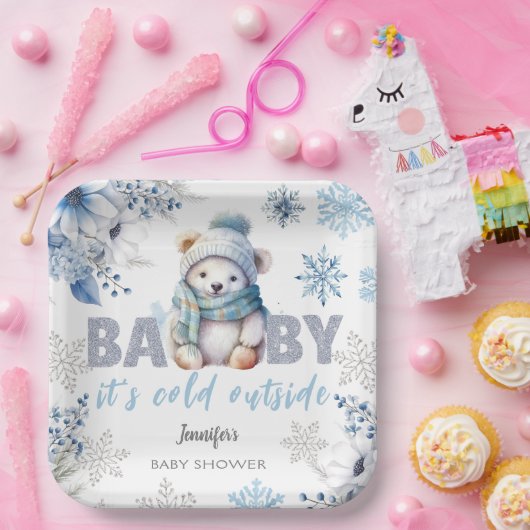 ベビー外が寒いかわいい男の子の冬の赤ちゃんシャワー ペーパープレート (パーティー)