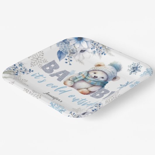 ベビー外が寒いかわいい男の子の冬の赤ちゃんシャワー ペーパープレート (傾斜あり)