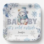 ベビー外が寒いかわいい男の子の冬の赤ちゃんシャワー ペーパープレート (正面)
