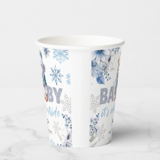 ベビー外が寒いかわいい男の子の冬の赤ちゃんシャワー 紙コップ (右)