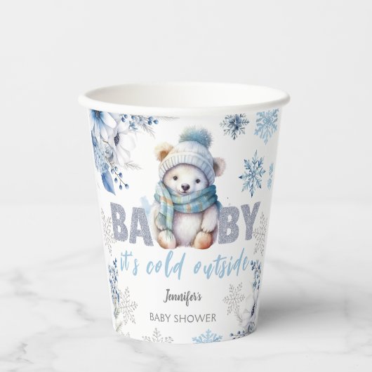 ベビー外が寒いかわいい男の子の冬の赤ちゃんシャワー 紙コップ (正面)