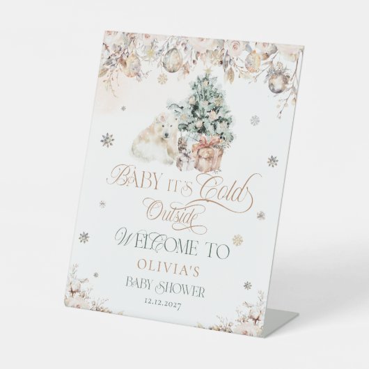 ベビー外が寒いクマの赤ちゃんシャワーへようこそ 台座サイン (正面)