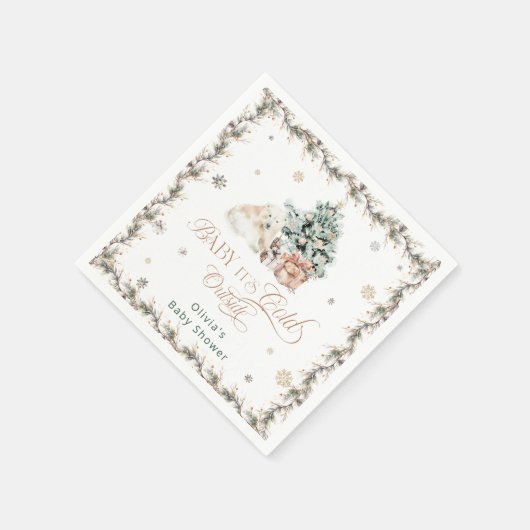 ベビー外が寒い可愛いホッキョクグマ赤ちゃんシャワー スタンダードカクテルナプキン (角)