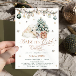 ベビー外が寒い可愛いホッキョクグマ赤ちゃんシャワー 招待状