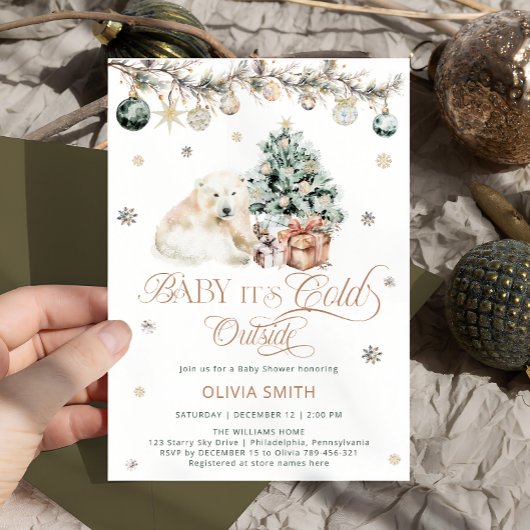 ベビー外が寒い可愛いホッキョクグマ赤ちゃんシャワー 招待状