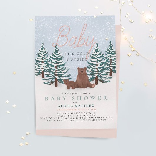 ベビー外が寒い松の木が赤ちゃんシャワーを浴びる 招待状