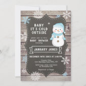 ベビー外が寒い男の子の赤ちゃんシャワー、雪だるま 招待状 (正面)
