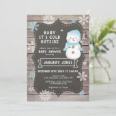 ベビー外が寒い男の子の赤ちゃんシャワー、雪だるま 招待状 (スタンド正面)