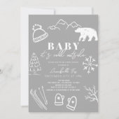 ベビー外で冷たいグレーの赤ちゃんシャワー 招待状 (正面)