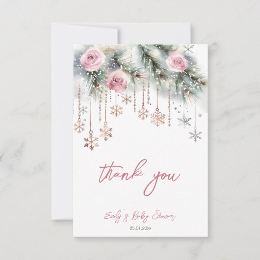 ベビー外の冬の赤ちゃんシャワー感謝していあなた 招待状 (正面)