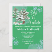 ベビー外の冷たい緑の雪片 招待状 (正面)