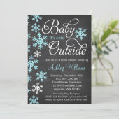 ベビー外の冷たい黒板ブルーベビーシャワー 招待状 (スタンド正面)