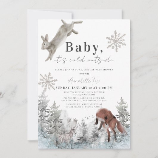 ベビー外の動物が冷たいバーチャル赤ちゃんシャワー 招待状 (正面)