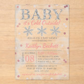 ベビー外の女の子の冬の赤ちゃんシャワー寒い アクリル招待状 (正面)