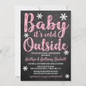 ベビー外の女の子の冬の赤ちゃんシャワー寒い 招待状 (正面)