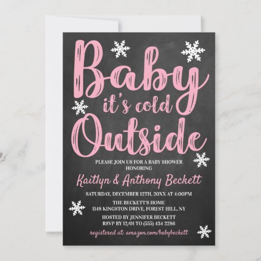 ベビー外の女の子の冬の赤ちゃんシャワー寒い 招待状 (正面)