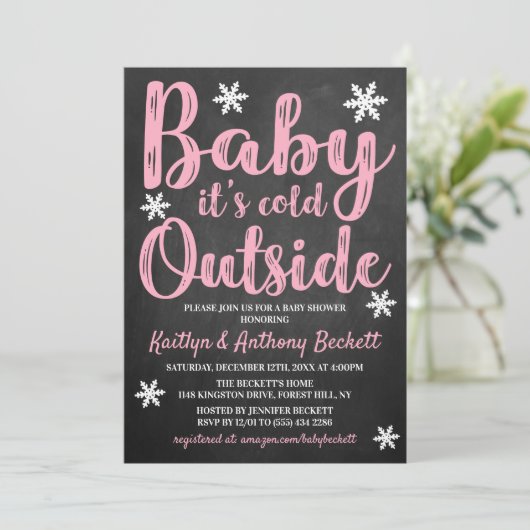 ベビー外の女の子の冬の赤ちゃんシャワー寒い 招待状 (スタンド正面)
