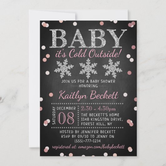 ベビー外の女の子の冬の赤ちゃんシャワー寒い 招待状 (正面)