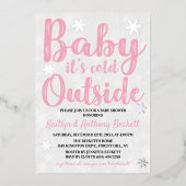 ベビー外の女の子の冬の赤ちゃんシャワー寒い 箔招待状 (正面)