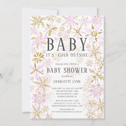 ベビー外の女の子の赤ちゃんシャワーが冷たい 招待状 (正面)