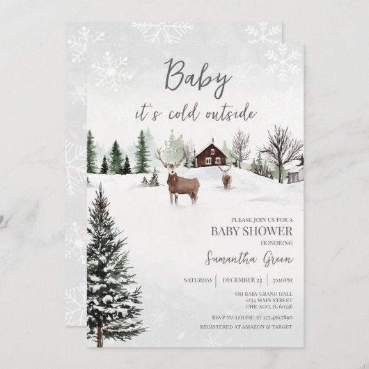 ベビー外の赤ちゃんシャワーが冷たい 招待状 (正面/裏面)