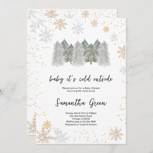 ベビー外の赤ちゃんシャワーが冷たい 招待状 (正面/裏面)