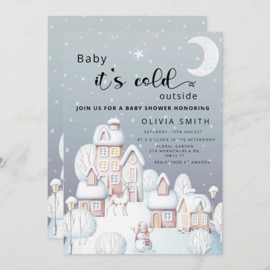 ベビー外の赤ちゃんシャワーが冷たい 招待状 (正面/裏面)