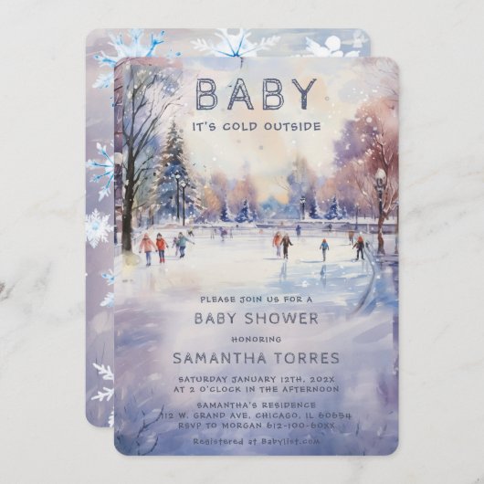 ベビー外の赤ちゃんシャワーが冷たい 招待状 (正面/裏面)