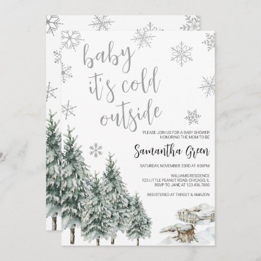 ベビー外の赤ちゃんシャワーが冷たい 招待状 (正面/裏面)