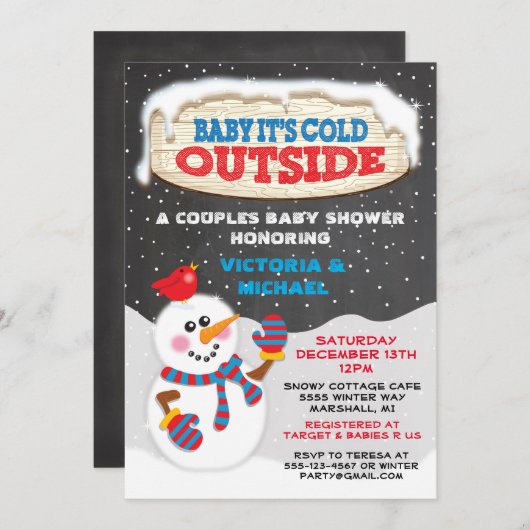 ベビー外の赤ちゃんシャワーが冷たい 招待状 (正面/裏面)