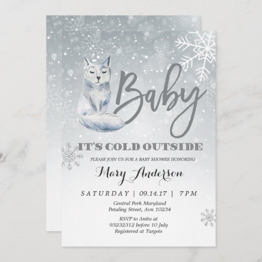 ベビー外の赤ちゃんシャワーの誘いは冷たい 招待状 (正面/裏面)