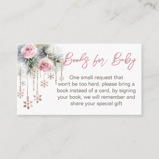 ベビー外の赤ちゃんシャワーブックリクエストは寒い エンクロージャーカード (正面)