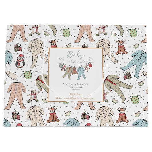 ベビー外の赤ちゃんシャワー男女兼用が冷たい ラージペーパーバッグ (正面)