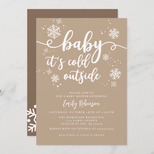 ベビー外の赤ちゃんシャワー男女兼用が冷たい 招待状 (正面/裏面)