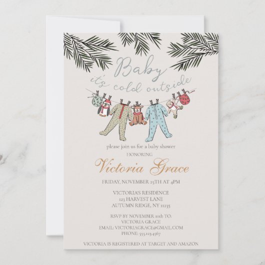 ベビー外の赤ちゃんシャワー男女兼用が冷たい 招待状 (正面)