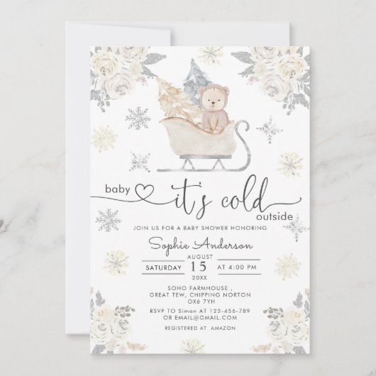 ベビー外は冷たいウッドランド熊の赤ちゃんシャワー 招待状 (正面)