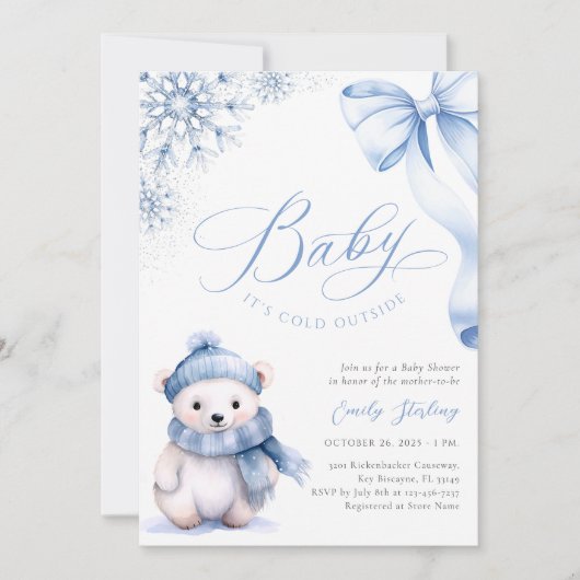 ベビー外は冷たいクマのベビーシャワー 招待状 (正面)