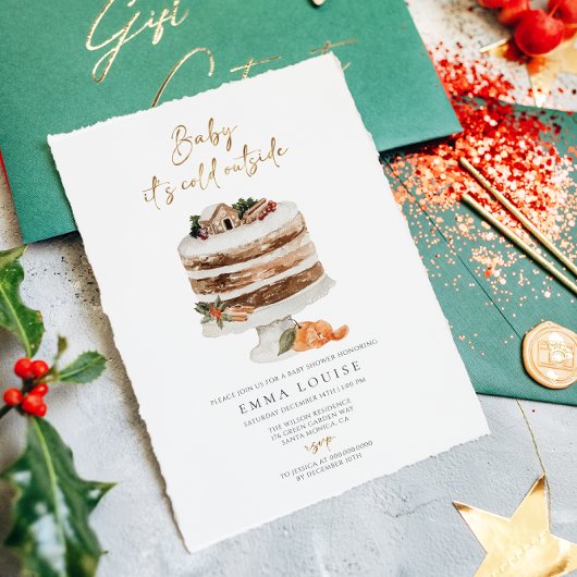 ベビー外は冷たいクリスマスケーキ赤ちゃんシャワー 招待状