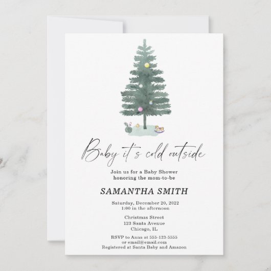 ベビー外は冷たいクリスマスベビーシャワー 招待状 (正面)