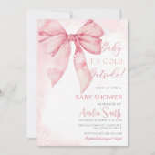 ベビー外は冷たいピンクの弓ガール赤ちゃんシャワー 招待状 (正面)