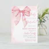 ベビー外は冷たいピンクの弓ガール赤ちゃんシャワー 招待状 (スタンド正面)