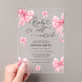 ベビー外は冷たいピンクボウ赤ちゃんシャワー アクリル招待状 (インサイチュ (ポータブル))