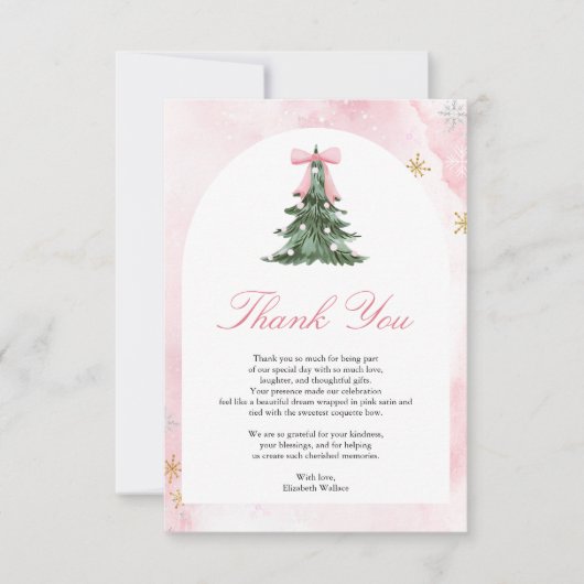 ベビー外は冷たいピンクボウ赤ちゃんシャワー サンキューカード (正面)