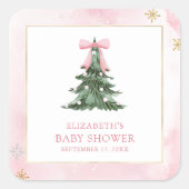 ベビー外は冷たいピンクボウ赤ちゃんシャワー スクエアシール (正面)